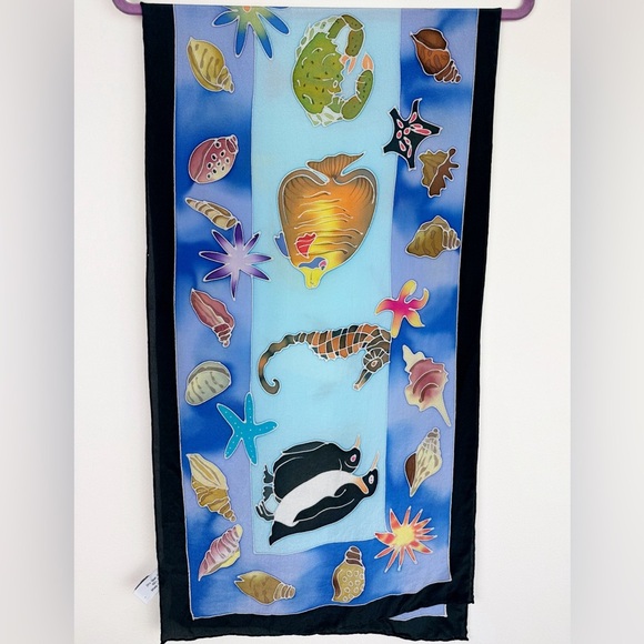 Redfish Designs Hand-Painted Aquatic Animal Silk Scarf - Picture 6 of 8